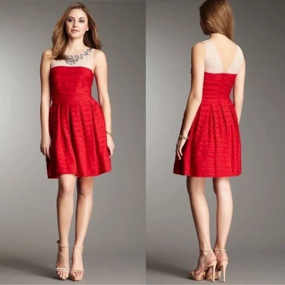NWT BCBG Max Azria Marina Gem Illusion Dress in Rio Red - Size Large - Picture 2 of 14